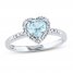 Aquamarine Heart Ring 1/10 ct tw Diamonds Sterling Silver