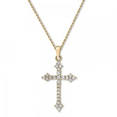 Diamond Cross Necklace 1/4 ct tw Round-cut 10K Yellow Gold