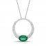 Lab-Created Emerald & White Lab-Created Sapphire Circle Necklace Sterling Silver 18"