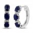 Natural Sapphire Diamond Hoop Earrings 10K White Gold