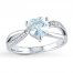 Aquamarine Heart Ring 1/20 ct tw Diamonds Sterling Silver