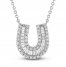 Diamond Horseshoe Necklace 1/3 ct tw Round/Baguette 10K White Gold 18"