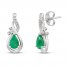 Emerald Earrings Diamond Accents 10K White Gold