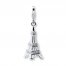 Eiffel Tower Charm White Enamel & Crystals Sterling Silver