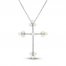 Cultured Pearl & White Lab-Created Cross Necklace Sterling Silver 18"