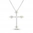 Cultured Pearl & White Lab-Created Cross Necklace Sterling Silver 18"
