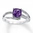 Amethyst Ring Diamond Accents Sterling Silver