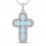 Aquamarine & White Lab-Created Sapphire Cross Necklace Sterling Silver 18"