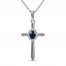 Blue Sapphire & Diamond Cross Necklace 1/20 ct tw 10K White Gold 18"