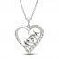 White Lab-Created Sapphire 'Mom' Heart Necklace Sterling Silver 18"