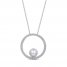 Cultured Pearl & White Lab-Created Sapphire Circle Necklace Sterling Silver 18"