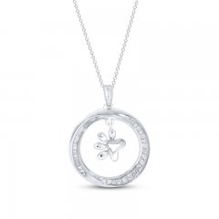 Diamond Paw Necklace 1/5 ct tw Round/Baguette 10K White Gold 18"