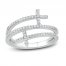 Diamond Cross Bypass Ring 1/4 ct tw Round-cut Sterling Silver
