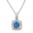 Blue Topaz Necklace 1/20 ct tw Diamonds Sterling Silver