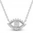 Diamond Eye Necklace 1/8 ct tw Round/Baguette 10K White Gold 18"