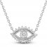 Diamond Eye Necklace 1/8 ct tw Round/Baguette 10K White Gold 18"
