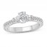 Diamond Engagement Ring 3/4 ct tw Oval/Round/Baguette 14K White Gold
