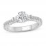 Diamond Engagement Ring 3/4 ct tw Oval/Round/Baguette 14K White Gold