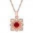 Natural Ruby Necklace 1/5 ct tw Diamonds 10K Rose Gold 17"