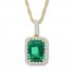 Lab-Created Emerald Necklace 1/6 ct tw Diamonds 10K Yellow Gold