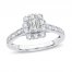 Diamond Engagement Ring 3/4 ct tw Emerald/Round/Baguette 14K White Gold