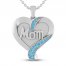 Blue Topaz Mom Heart Necklace Sterling Silver 18"