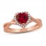 Lab-Created Ruby Heart Ring 1/8 ct tw Diamonds 10K Rose Gold