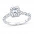 Diamond Engagement Ring 3/4 ct tw Emerald/Round 14K White Gold