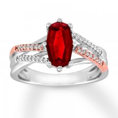 Garnet Ring 1/10 ct tw Diamonds Sterling Silver/10K Rose Gold