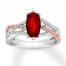 Garnet Ring 1/10 ct tw Diamonds Sterling Silver/10K Rose Gold