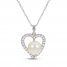 Cultured Pearl & White Lab-Created Sapphire Heart Necklace Sterling Silver 18"