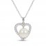 Cultured Pearl & White Lab-Created Sapphire Heart Necklace Sterling Silver 18"