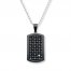 Men's Dog Tag Necklace Diamond Accent Stainless Steel/Leather