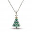 Citrine & Lab-Created Emerald Christmas Tree Necklace Sterling Silver 18"