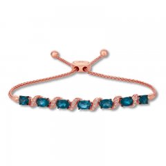 Le Vian Blue Topaz Bolo Bracelet 1/15 ct tw Diamonds 14K Gold