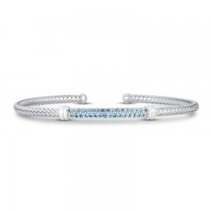 Blue Topaz Bar Cuff Bracelet Sterling Silver
