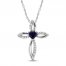Blue & White Lab-Created Sapphire Cross Necklace Sterling Silver 18"