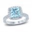 Aquamarine Engagement Ring 3/8 ct tw Diamonds 14K White Gold