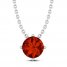 Garnet Solitaire Necklace Sterling Silver 18"