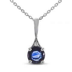 Blue Sapphire & Diamond Accent Necklace 10K White Gold 18"