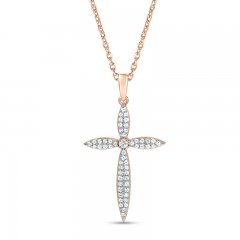Diamond Cross Necklace 1/4 ct tw Round-cut 10K Rose Gold 18"