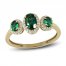 Three-Stone Emerald & Diamond Ring 1/8 ct tw Oval, Round-Cut 10K Yellow Gold
