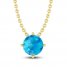 Swiss Blue Topaz Solitaire Necklace 10K Yellow Gold 18"