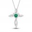 Lab-Created Emerald & White Lab-Created Sapphire Cross Necklace Sterling Silver 18"