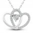 Two as One Diamond Heart Necklace 1/10 ct tw Round-Cut 10K White Gold 18"