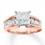 Diamond Engagement Ring 2-1/2 cttw Princess/Round 14K Rose Gold