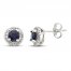 Certified Blue Sapphire & Diamond Earrings 1/8 ct tw 14K White Gold