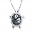 Turtle Necklace Black/White Diamonds Sterling Silver