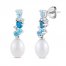 Cultured Pearl, Blue Topaz & White Topaz Earrings Sterling Silver