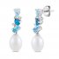 Cultured Pearl, Blue Topaz & White Topaz Earrings Sterling Silver